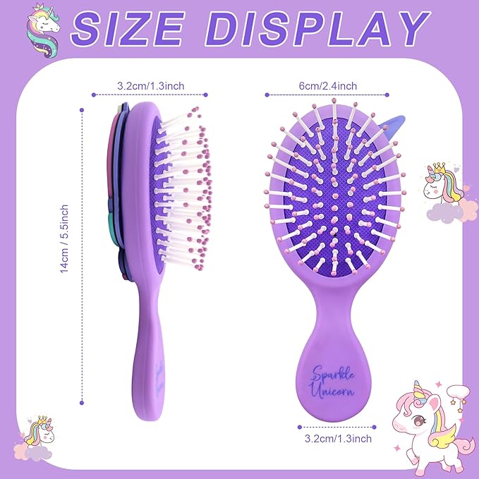 Toddler Hair Brush - Mini Hair Brush for Kids - Travel Brush for Boys and Girls - Unicorn Brush with Air Cushion - Purple
