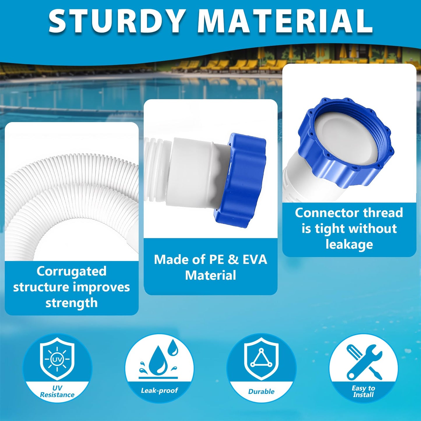 2 Pcs Pool Hoses for Above Ground Pools 1 1/2 Inch Diameter 59" Long Pool Pump Hose Replacement Filter Pump Hose Accessories