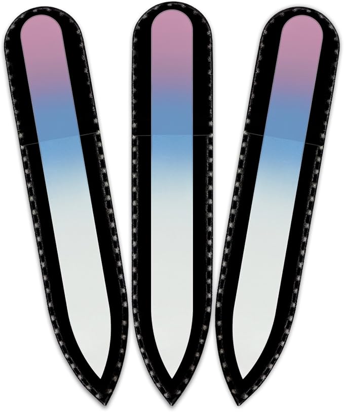 Mont Bleu Rainbow Crystal Nail File in Black Pouch - Small - Purse Size - Czech Tempered Glass - Handmade in Czech Republic - Enjoy a Professional Smooth Finish