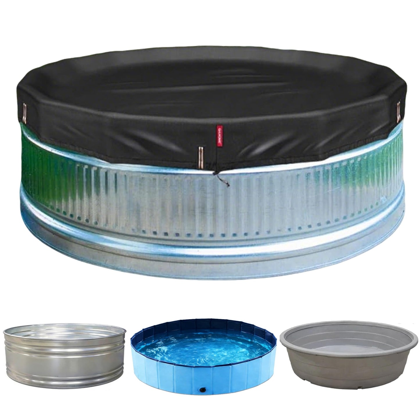 QH.HOME 6 ft Round Pool Cover,Stock Tank Pool Cover - Black Oxford Fabric Heats Water, Blocks Leaves & Sun, Windproof Snug Fit with Drawstring & Weight Rings