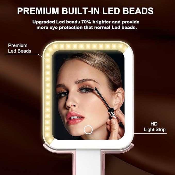 Mocado Travel Makeup Mirror with Lights,20X/1X Magnifying Mirror with Light, Double Sided Travel Mirror with 3 Color Light,Dimmable Touch,Lighted Makeup Mirror for Tabletop,Handheld,Hanging(Rose Gold)