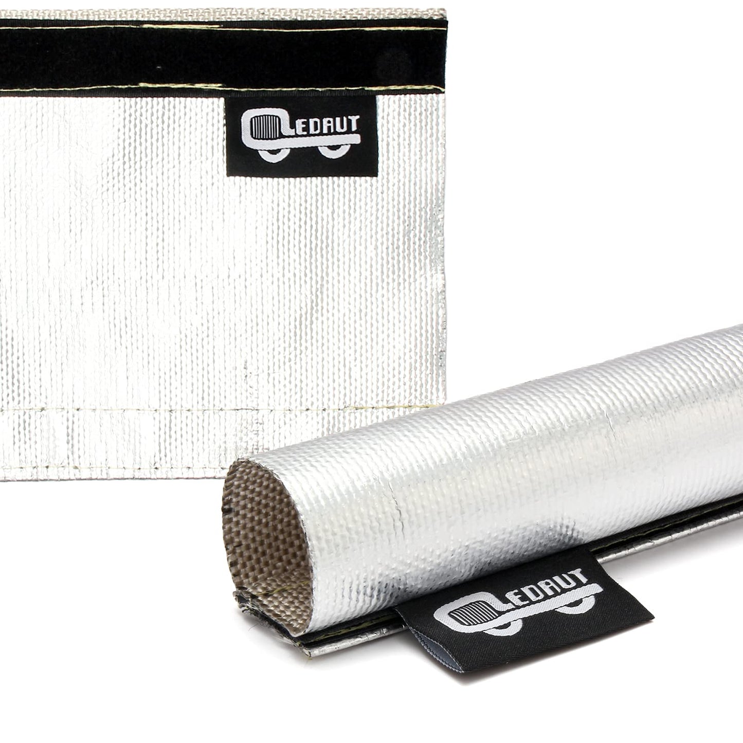 Heat Shroud Sleeve Aluminized 2 Pcs for Ultimate Heat Protection Hose Wire Shield 1-1/2''I.D. x 10FT, with 20 Pcs 7.8Inch Stainless Steel Cable Metal Zip Ties