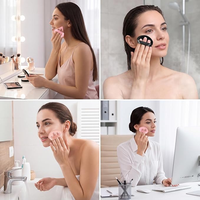 Pimoys 6 Pcs Powder Puff, Face Soft Triangle Makeup Puff Velour Makeup Sponge for Loose Powder (Black)