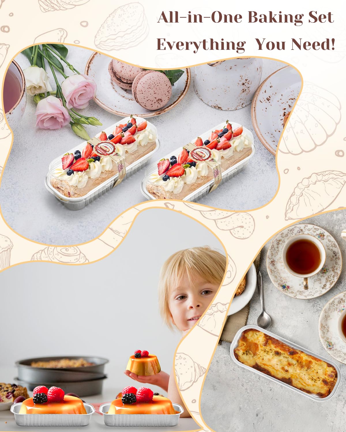 YQER 100 Pack Mini Loaf Pans with Lids, Spoons & Stickers – Disposable Aluminum Foil Baking Cake Containers for Oven, Air Fryer & Freezer – Ideal for Cakes, Bread, Pudding, Parties & Gifting, Sliver