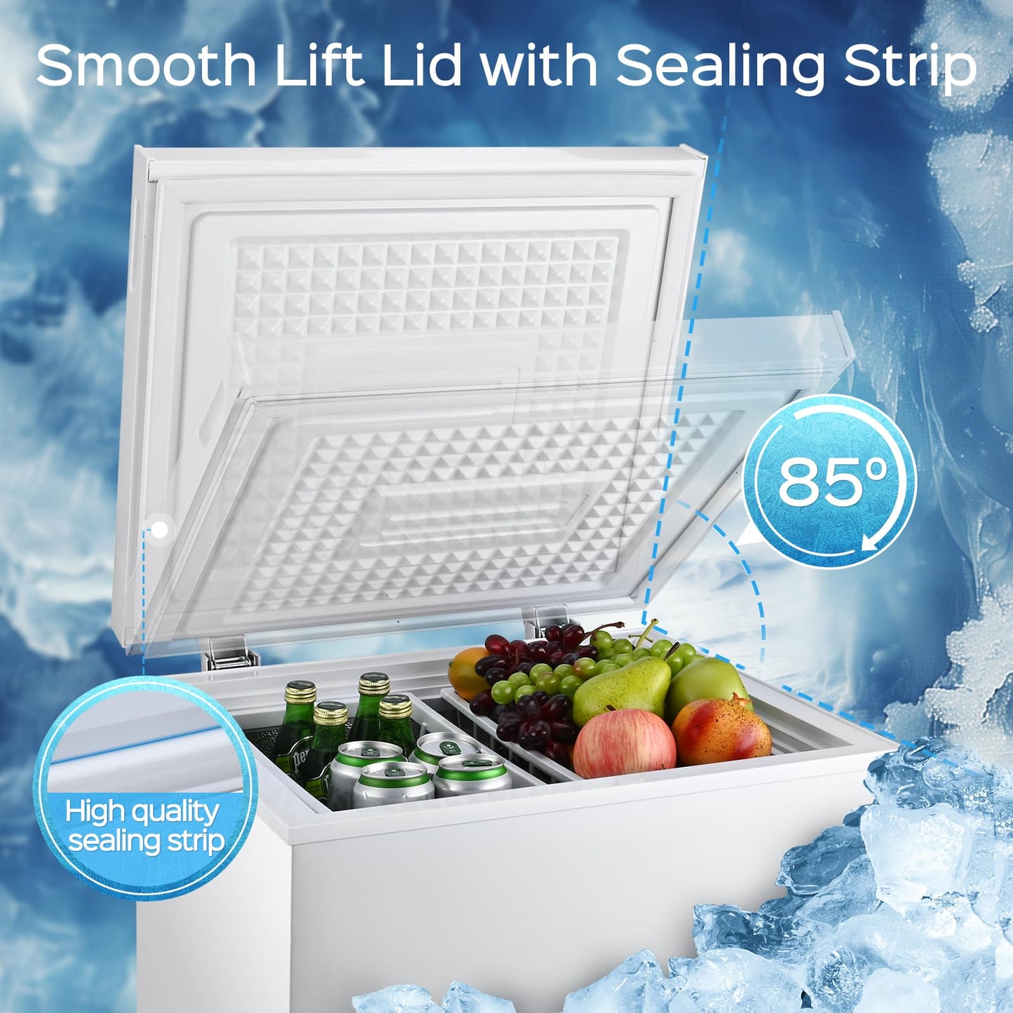 Anypro Chest Freezer 4.5 Cu.Ft, FreeStanding Top Door Compact Small Deep Mini Freezer with Removable Baskets, 7 Adjustable Temperatures for Garage Dorm Apartment RV Kitchen Business, White