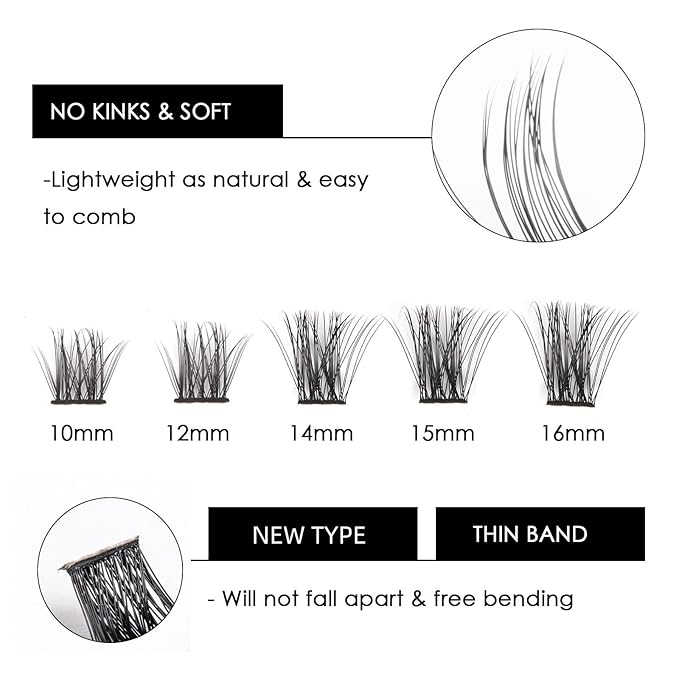 Cluster Lashes 72 Individual Lashes Clusters Eyelash Extensions False Eyelashes DIY Lash Extension Kit Reusable False Eyelashes Natural Look Mix 10-16mm-DM06