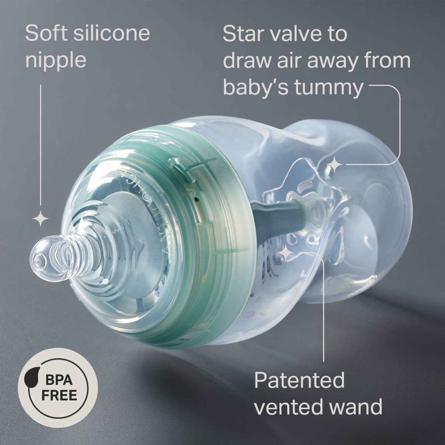 Tommee Tippee Advanced Anti-Colic 5 oz BPA Free Baby Bottles, Newborn 0+ Months, Slow Flow Breast-Like Nipple, Unique Design Keeps Air Away from Milk and Baby, Clear, Pack of 4