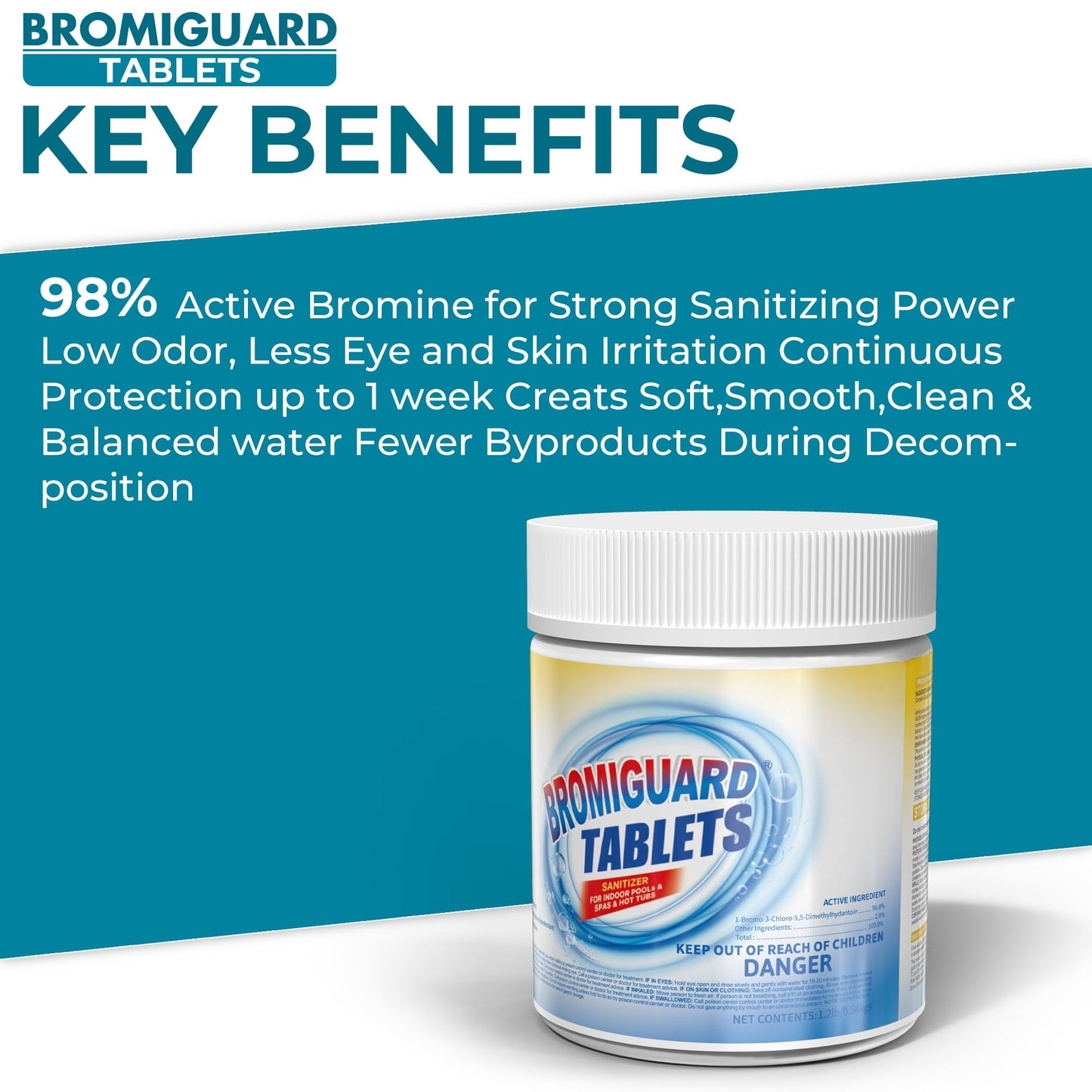 1 Inch Bromine Tablets | Brominating Chemical Sanitizer for Spas, Hot Tubs or Indoor Pools - Low Odor, Less Irritation, Pre-Stabilized, Long-Lasting, Chlorine Alternative - 1.2 lbs