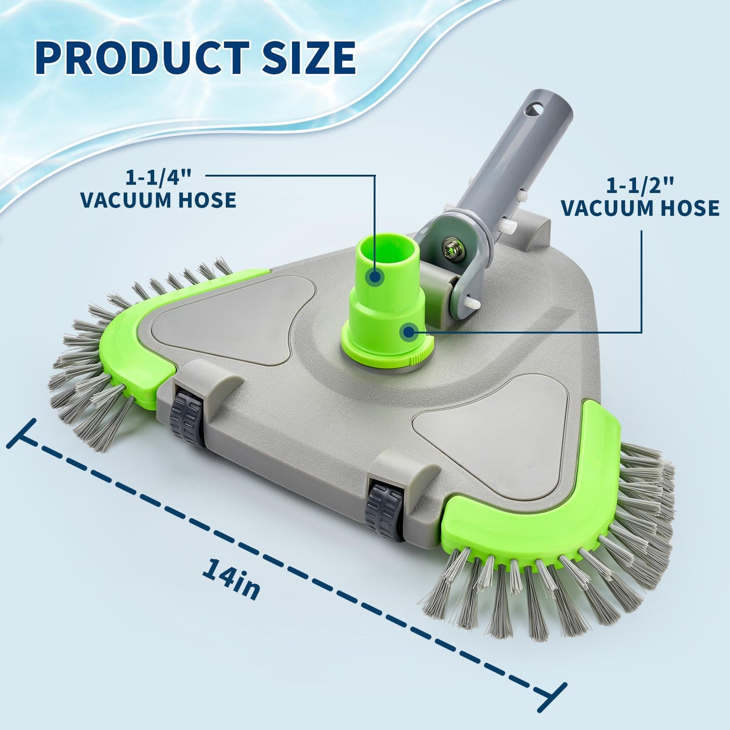 Sepetrel Upgraded Pool Vacuum Head with Wheels,Smart Swivel Handle & Swivel Hose Adapter,Weighted Triangular Shape Brush Head, for Inground/Above Ground Swimming Pools