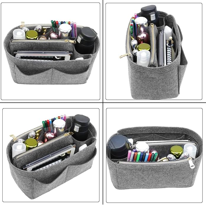 LEXSION Felt Purse Bag Organizer Insert with zipper Bag Tote Shaper Fit Speedy Neverful PM MM