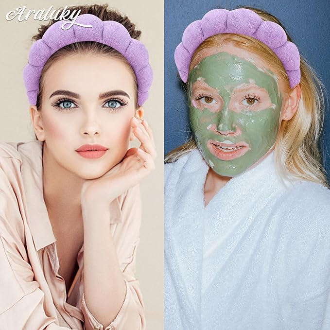 Women Spa Headband, Purp1e - Soft & Comfy Spongy Hairband for Washing Face, Makeup, Skincare, Yoga, Sports, Unique Fluffy Design for Her