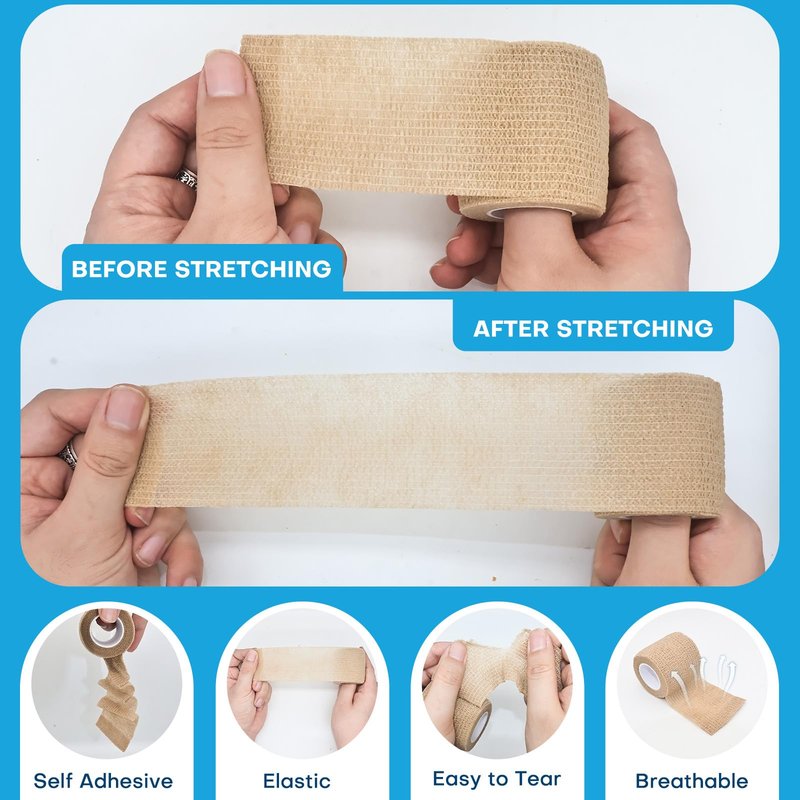 Cohesive Bandage Wrap 2 Inch x 5 Yards, 12 Pack Skin Color Self Adhesive Athletic Tape for Medical First Aid, Injury Recovery & Sports Wraps