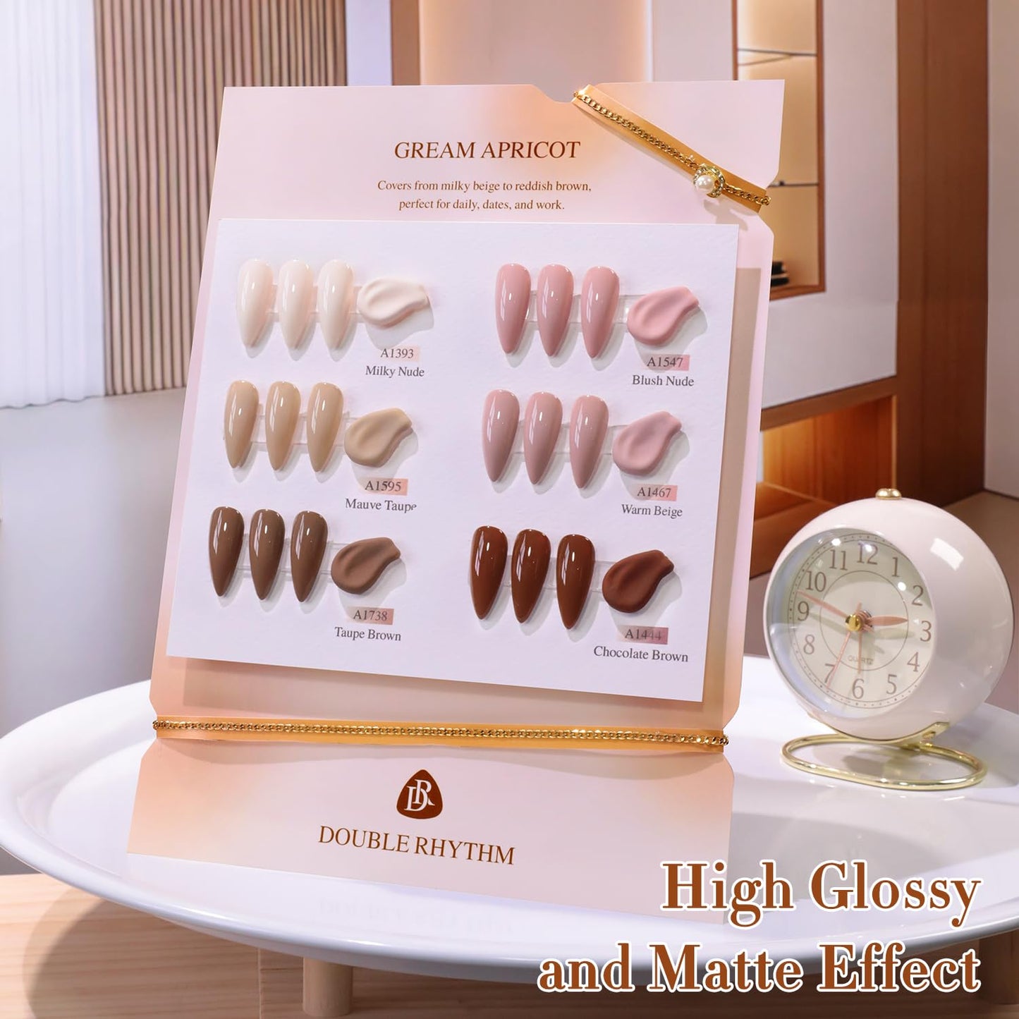 Double Rhythm 6 Pcs 15 ML Gel Polish Set Same Color Same Bottle Soak Off Gel Polish Kit Nail Art Manicure Salon DIY at Home for Women (Peach Nude Cream Taupe Tan Brown-T6-77)