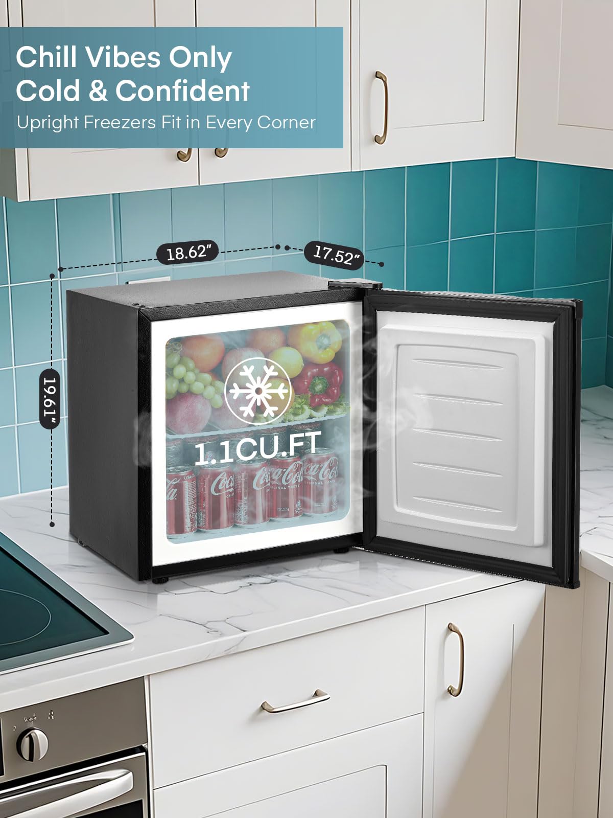 1.1 Cu.Ft Mini Freezer, Compact Countertop Freezer with Reversible Door and 7 Adjustable Temperature, Removable Wire Shelf for Dorm/Apartment/Office/RV, New Black