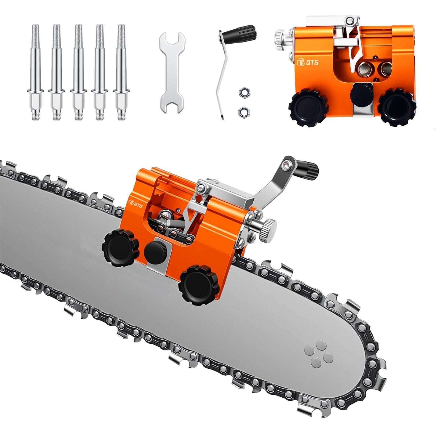 QTG Manual Chainsaw Sharpener,Chain Sharpener,Chain Saw Sharpener Portable Hand Crank Chain Sharpening Tool with Durable Clamp - Easy to Use & Accurate Chain Grinder Set for All Standard Chainsaws