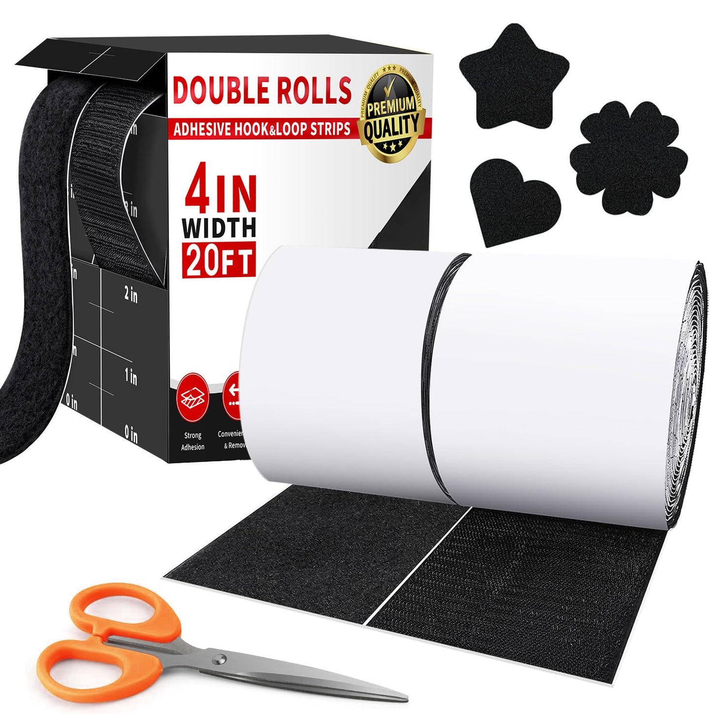 4 Inch x 20Feet Hook and Loop Strips with Adhesive,Keep Couch Cushions from Sliding, Picture Wall Hanging, No Punching Wall Mounting, Keep Your Carpet Rugs in Place