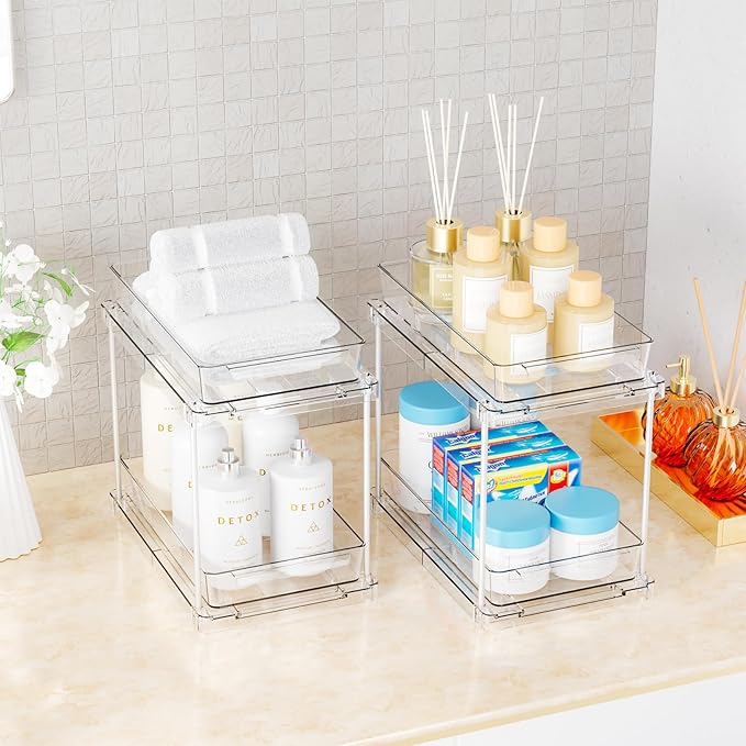 Yieach 2 Pack 10.6Ã¢ÂÂ³ High Pull Out Medicine Cabinet Organizer for Vitamin,Pill Bottle and Supplement,2 Tier Slide out Under the Sink Organizer,Bathroom Vanity Storage and Cupboard Undersink Organizers