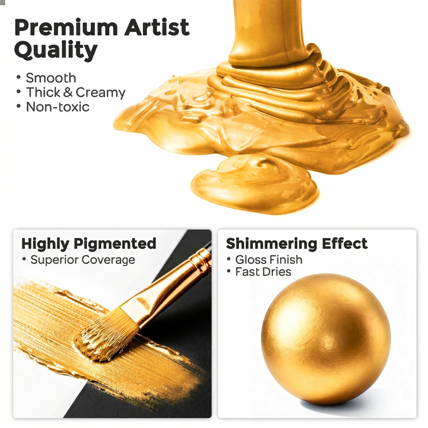 Nicpro Metallic Gold Acrylic Paint, 69oz/2040ml Large Gold Leaf Paint, Non Toxic, Non Fading Craft Paints for Metal, Wood, Clay, Fabric, Canvas, Furniture, Handcrafts, Art Supplies