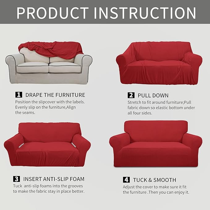 Easy-Going Stretch Sofa Slipcover 1-Piece Sofa Cover Furniture Protector Couch Soft with Elastic Bottom for Kids, Polyester Spandex Jacquard Fabric Small Checks (Sofa, Christmas Red)