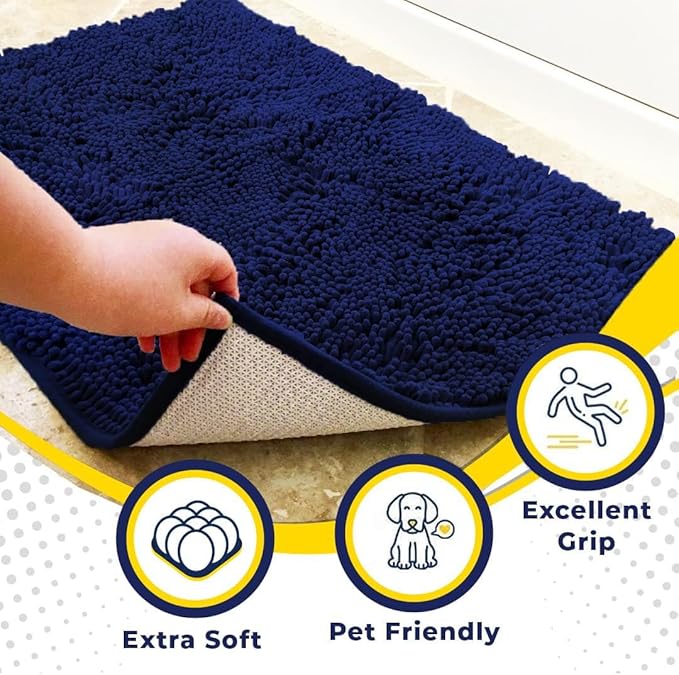 Muddy Mat® | Super Absorbent Door Mat Indoor, Microfiber Quick Dry Chenille Entryway Rug, Non-Slip Front Door Mat, Indoor Mats for Entryway, Machine Washable Pet Rug, Navy Blue Medium 30"X19"