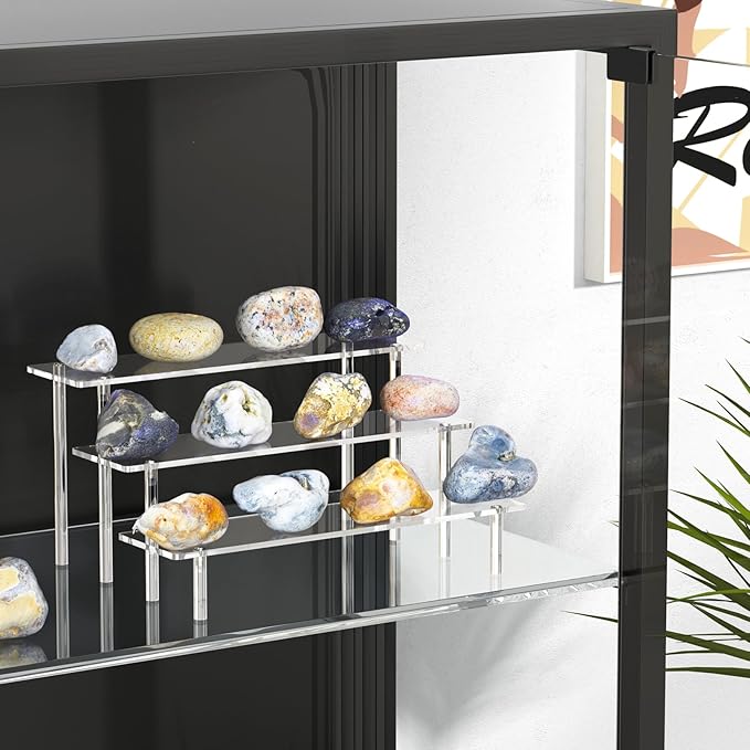 3 Tier Acrylic Display Risers, Large Perfume Organizer Stand, Clear Cupcake Stand Holder, Display Shelves for Figurines, Dessert Shelf for Party, Risers Display Stand for Decoration (2 Pack)