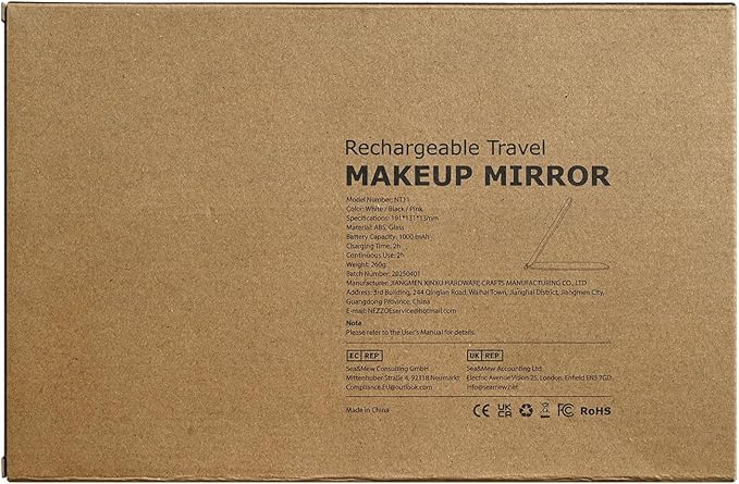 Rechargeable Travel Makeup Mirror with LED Light, 3 Lighting Modes, 7 x 5 Inch Foldable Vanity Mirror for Desk or On The Go, Pink