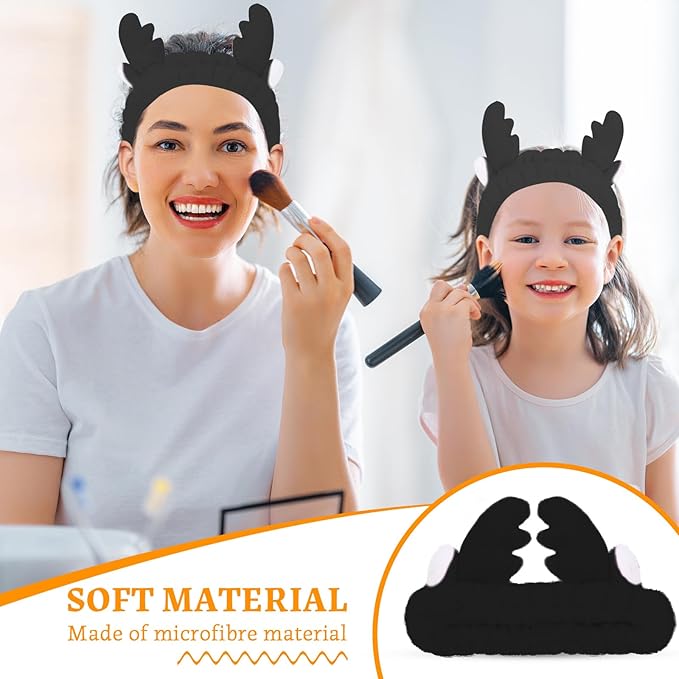Jowmoy Cute antlers Headband Frog Eye Elastic to Wash Face for Women Makeup Shower Spa.