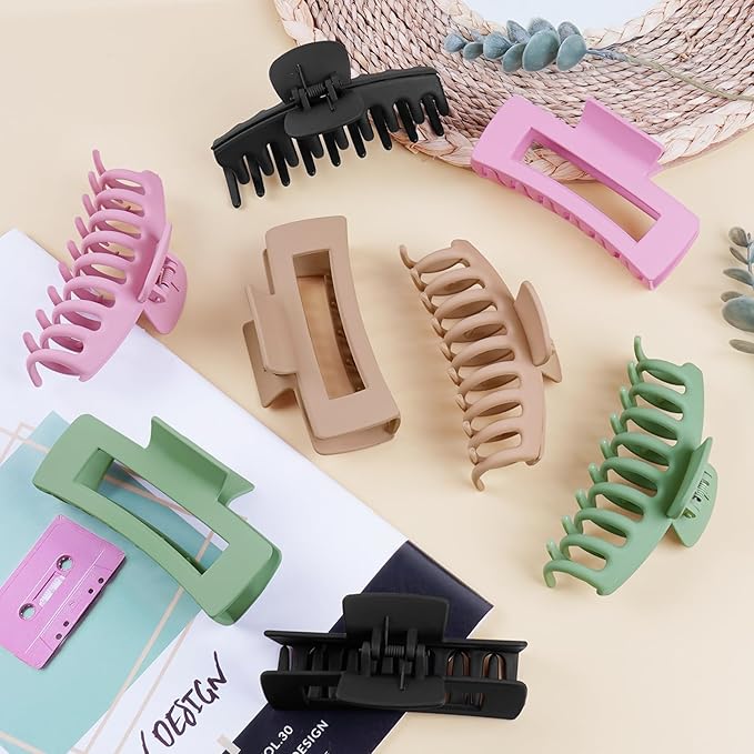 TOCESS 8 Pack Big Hair Claw Clips for Women Large Claw Clip for Thin Thick Curly Hair 90's Strong Hold 4.33 Inch Nonslip Matte Jumbo Hair Clips (8 Pcs)