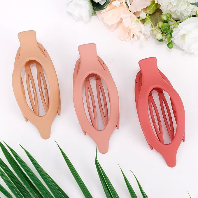 Flat Hair Clips for Women - Pink Lay Flat Claw Clips for Thin and Thick Hair - 3Pcs French Concord Large Matte Jaw Clips - Hair Clamps Accessories