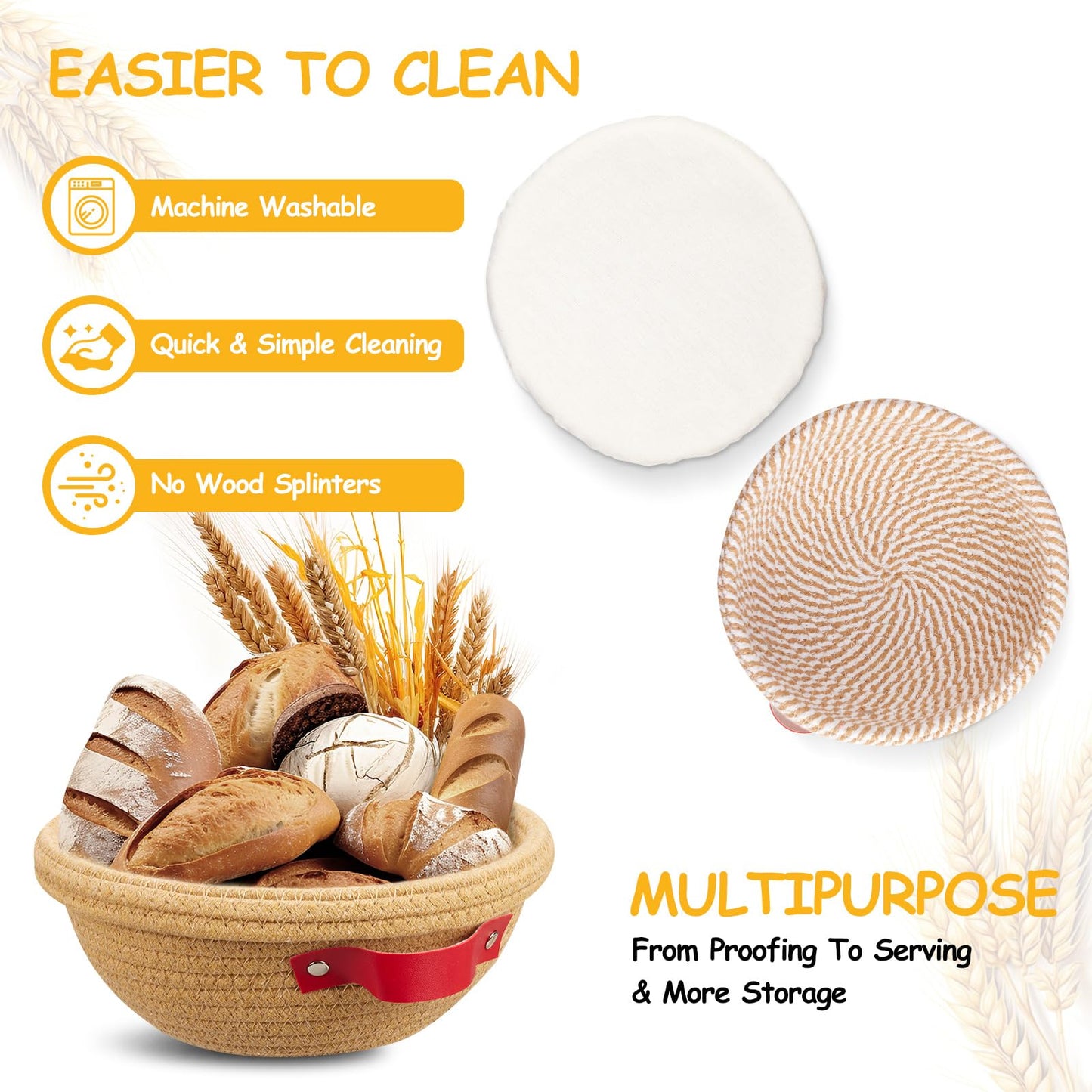 Dimpola Banneton Bread Proofing Basket - Cotton Banneton Basket Set of 2 Sourdough Proofing Basket Round Proofing Bowls Handmade Rattan Baskets and Liners