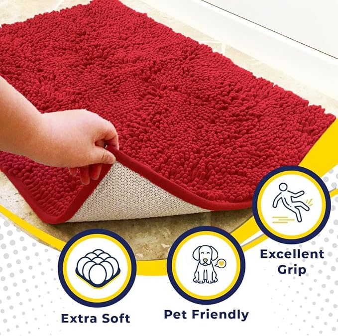 Muddy Mat® | Super Absorbent Door Mat Indoor, Microfiber Quick Dry Chenille Entryway Rug, Non-Slip Front Door Mat, Indoor Mats for Entryway, Machine Washable Pet Rug, Red 6ft x 9ft