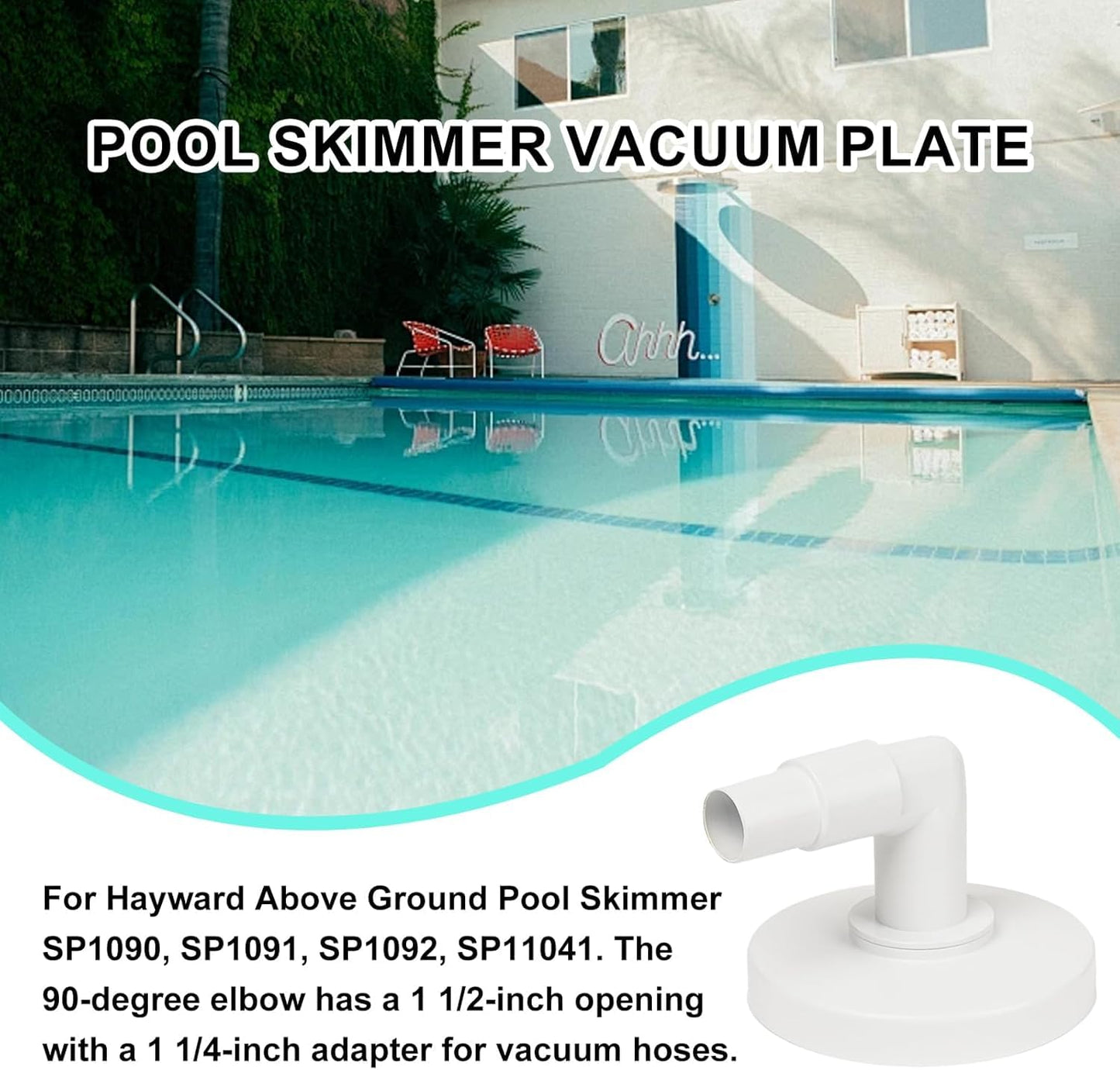 GZJoSum SP11041 Pool Skimmer Vacuum Plate for Hayward Swimming Pool Skimmer SP1090, SP1091, SP1092 Above Ground Pool Skimmer Vacuum Plate with Skim Vac 1 1/4” and 1 1/2” Combo Hose Elbow Adapter