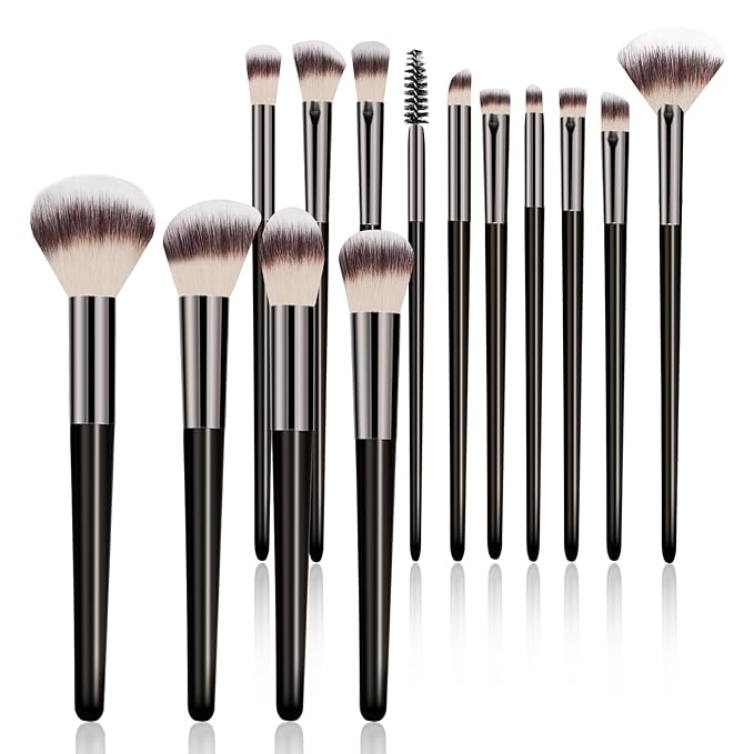 Makeup Brush Set, Premium Synthetic 14 Pcs Makeup Brushes, Travel Makeup Brush Set for Foundation, Concealer, Blush and Eyeshadow Brush(Brown)