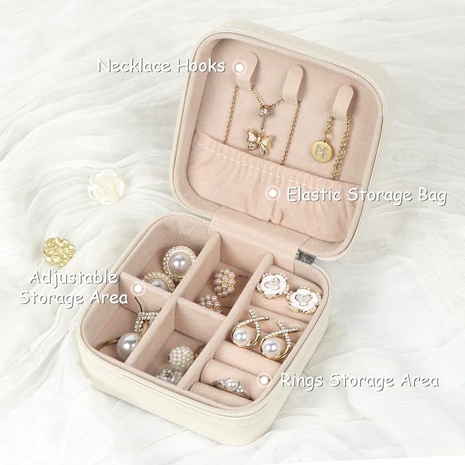 Travel Jewelry Case Small Jewelry Box Jewelry Organizer Storage Case Portable PU Leather Mini Jewelry Travel Case for Girls Womens Earring, Necklace, Rings,Bracelets