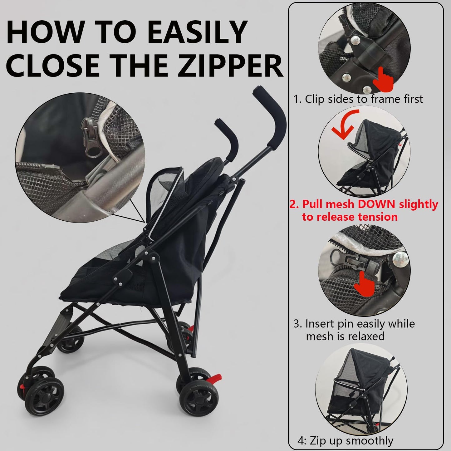 Pet Stroller with Mesh Ventilation, Lightweight Foldable Design, Cup Holder, Black