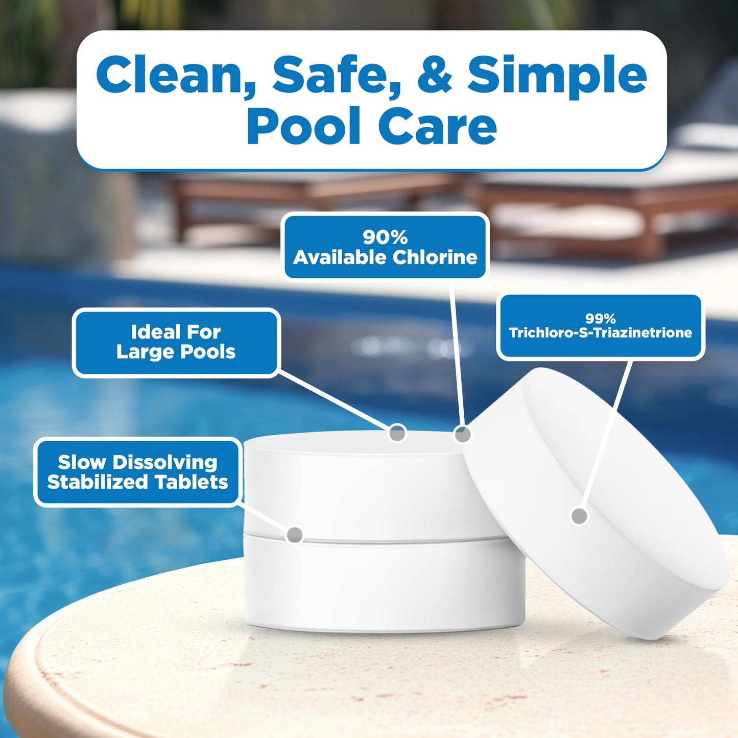 C3… 50 lbs. 3" Stabilized Chlorine Tabs for Swimming Pools | Easy to Use for Above Ground or Inground Pool | Slow Dissolving Individual Chlorinating Tablets | 50 Pound Bucket