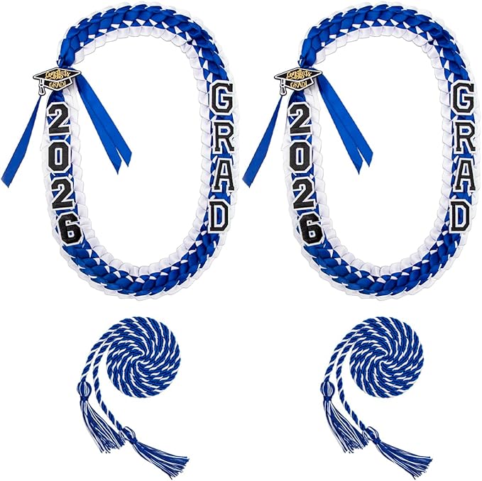 ALKB 2026 Graduation Lei Set - Two-Tone Braided Ribbon with Honor Cord, Unisex Graduation Gift for Graduates, Polyester
