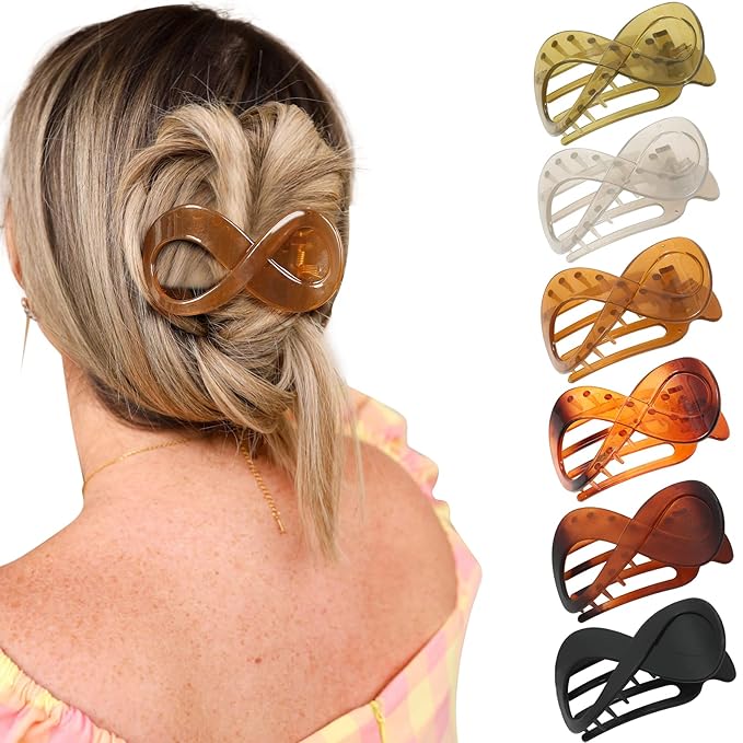 French Concord Flat Hair Clips - 6PCS Curved Hair Claw No Slip Hair Clips Volume Strong Hold Clip Hair Claw for Women Girls (Duckbil(Medium, 3.3"))