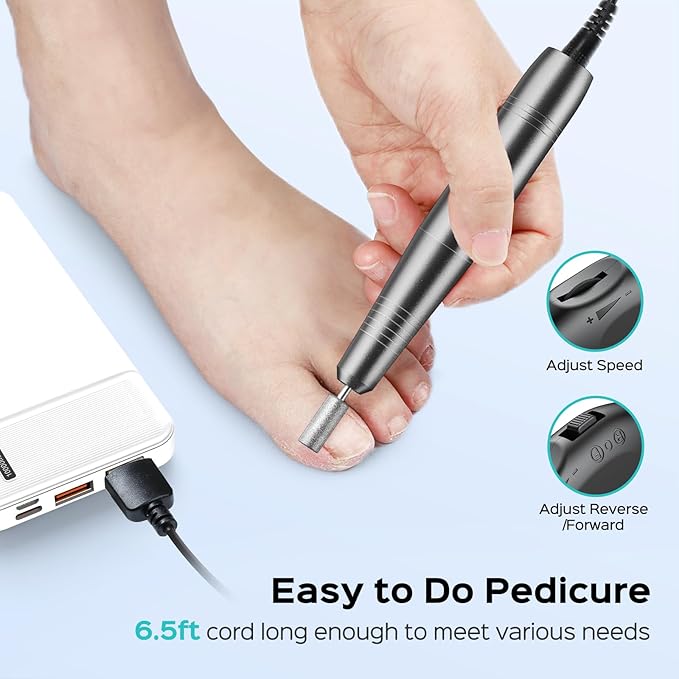 COSLUS C40 Electric Nail Drill File Professional: for Acrylic Gel Dip Powder Nails Portable Nail Drill Machine Kit Manicure Pedicure Tools Polishing Set with Nail Drill Bits Sanding Bands