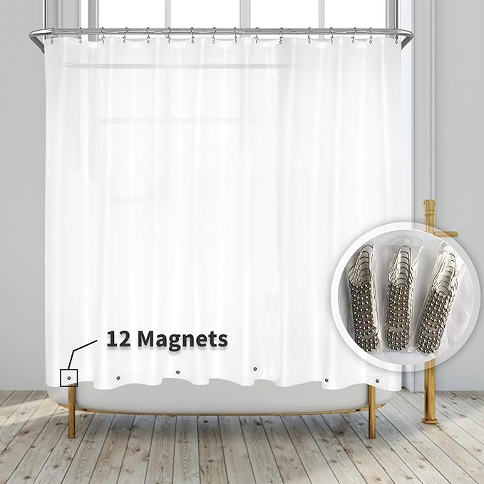 Barossa Design Clawfoot Tub Shower Curtain Liner with 12 Magnets - 180" W x 60" H Short PEVA Shower Curtain Wrap Around for Bathroom, Waterproof PVC Free & Metal Grommets - Frosted, 180x60