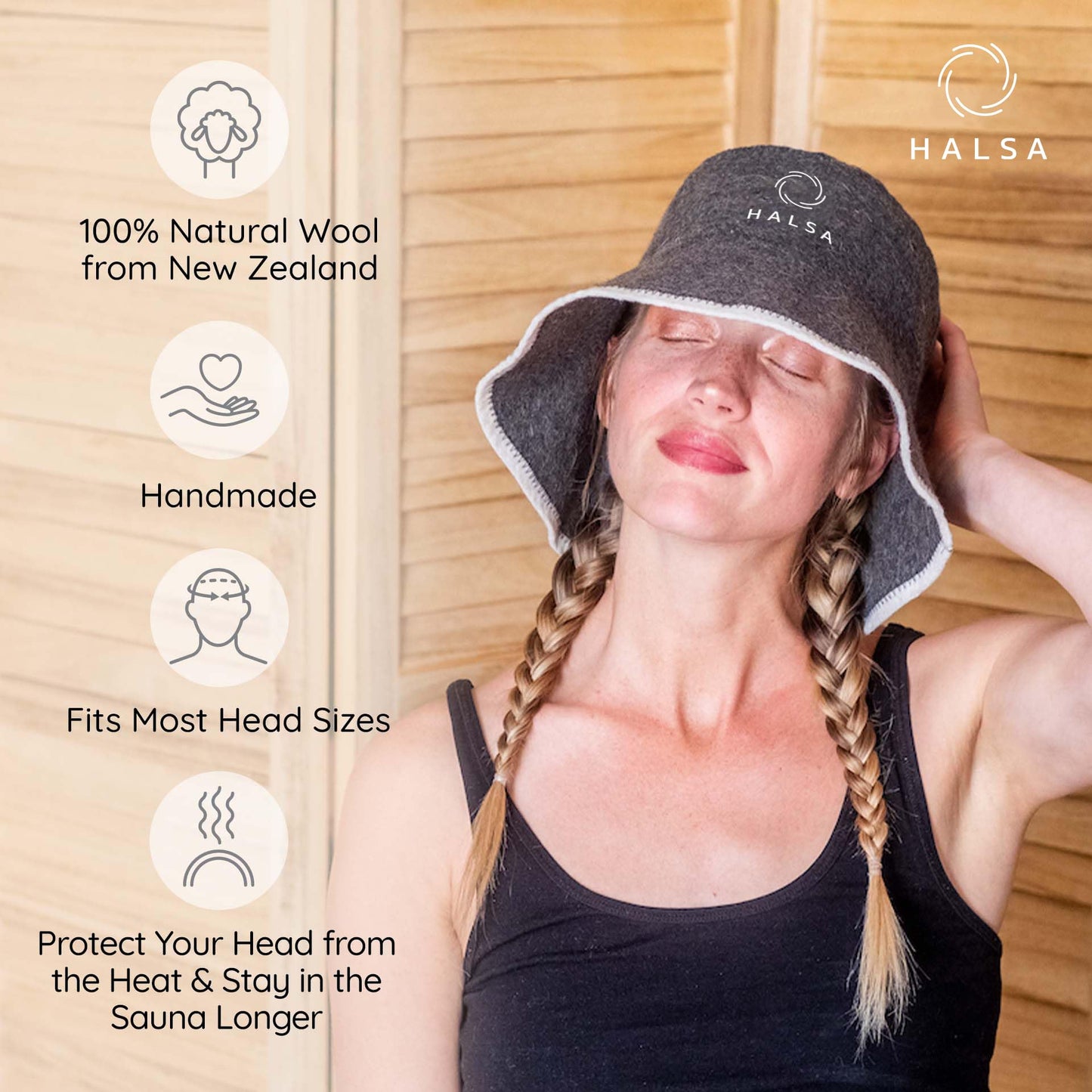 Halsa Sauna Hat – Natural Wool Sauna Cap for Men & Women, Heat Insulating Headwear for Sauna, Steam Room, Banya, Spa, Bathhouse, Protects Hair & Scalp, Breathable One Size