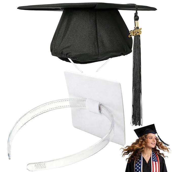 PUNCHMAN Graduation Cap Headband Insert- Clear White 1 Pack Firm Anti-fall Hair Band,Graduation Hat Headband Holder for Secure Grad Cap And Hairstyle,Hat Accessories for Graduates,Students,Girls