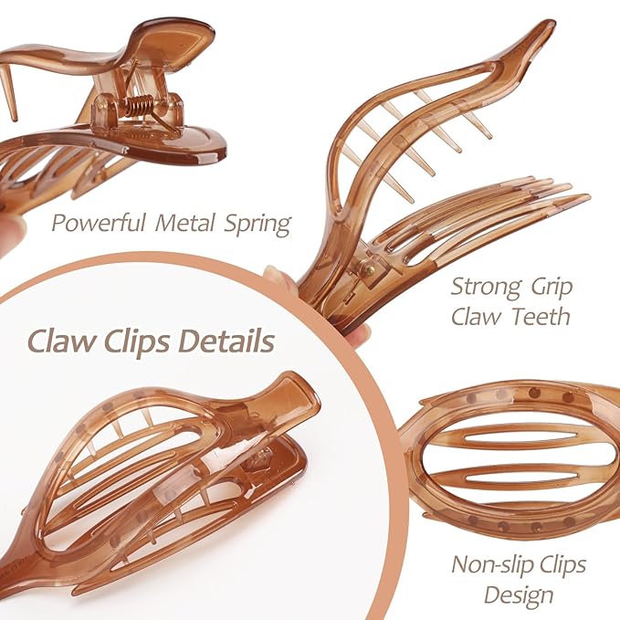 6 Packs Flat Claw Clips for Women, French Concord Flat Hair Clip, Matte Curved Hair Claws Clip, Lay Down Claws Clips, Durable Strong Hold Hair Clip (Amber)
