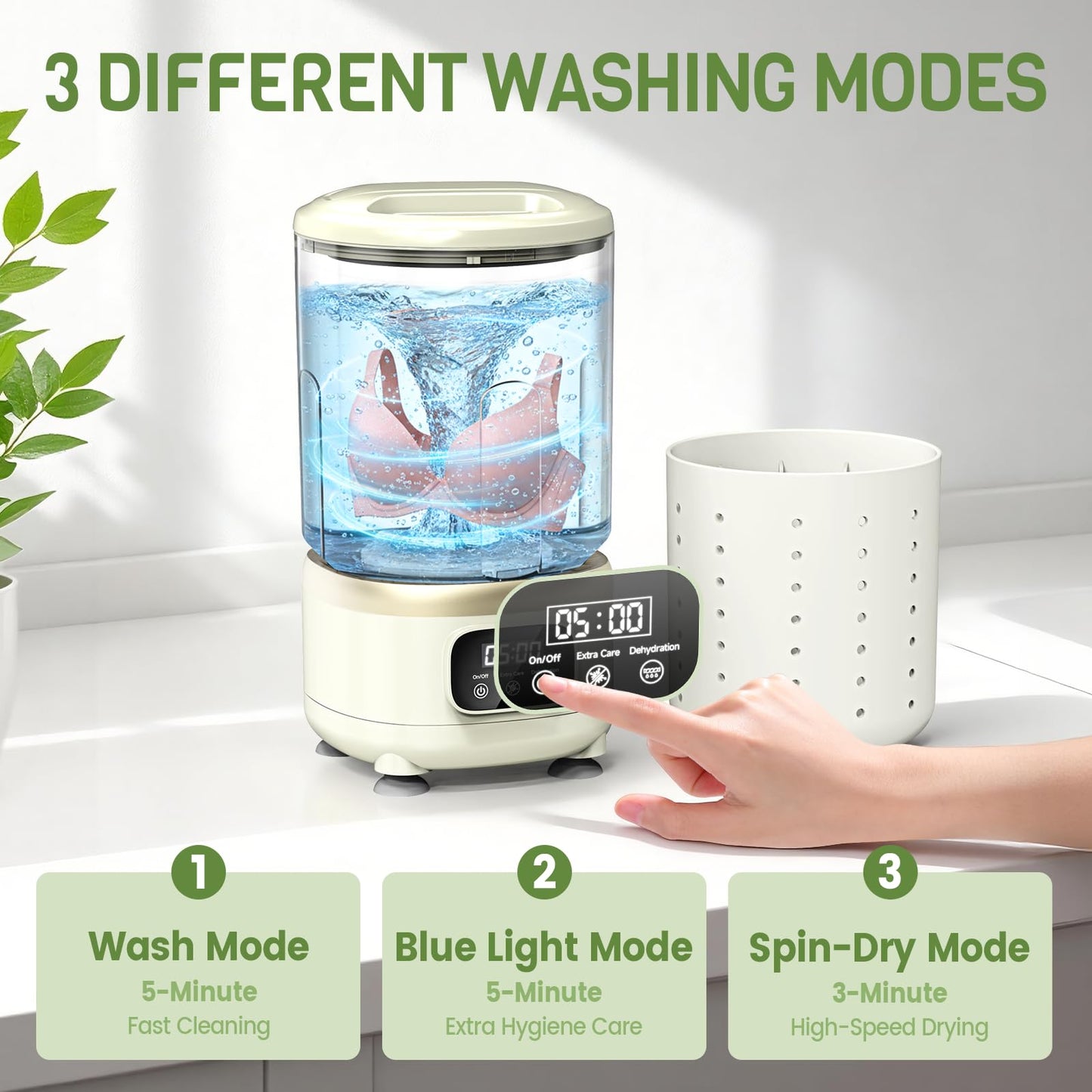 2L Mini Washing Machine, Portable Underwear Washer with 3 Modes (5-Min Wash, 5-Min Rinse, 3-Min Spin), Leakproof & Detachable Design, Drain Hose, Deep Cleaning for Underwear, Socks & Baby Items