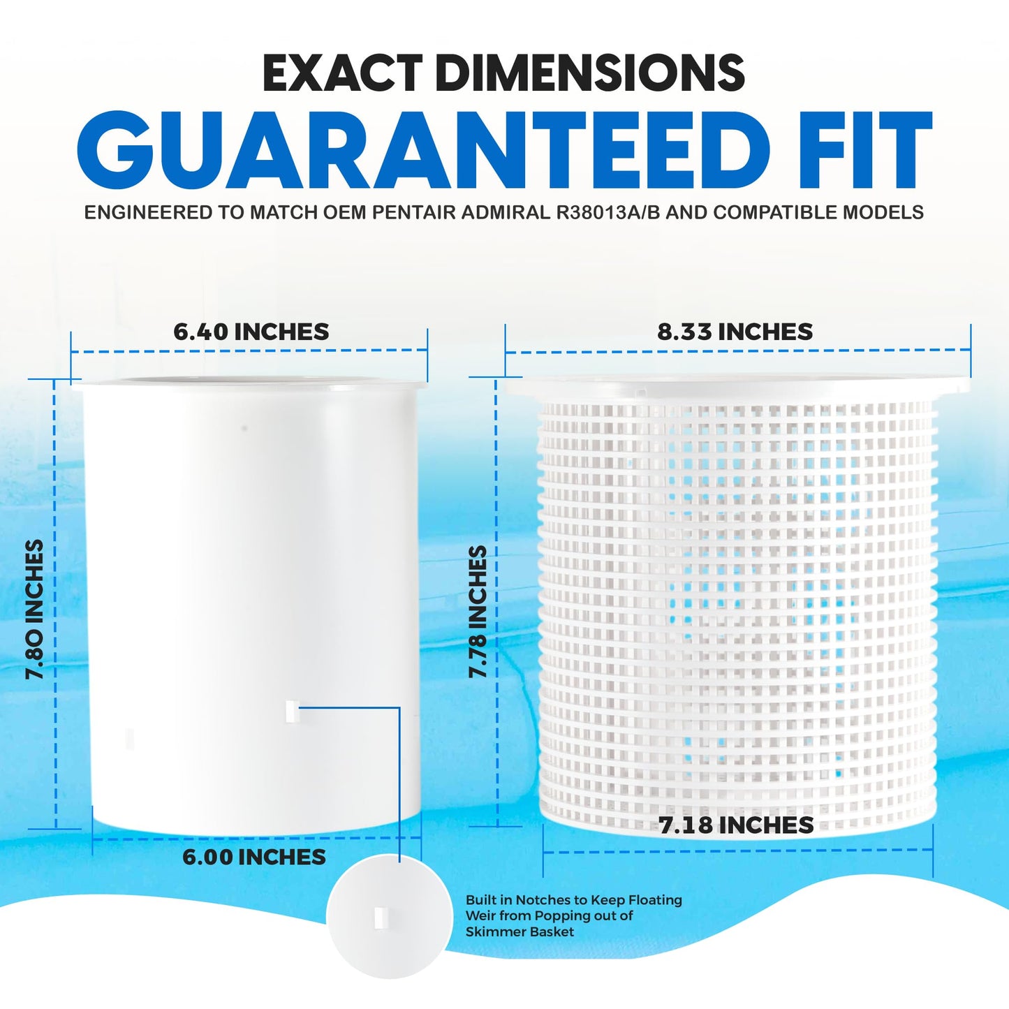 Replacement R38013A and R38013B Admiral Skimmer Basket and Weir Compatible with Pentair Floating Weir, Aladdin B-37, 850001-S-10 | Heavy Duty Plastic Skimmer Basket Fits for Clean Swimming Pool Water