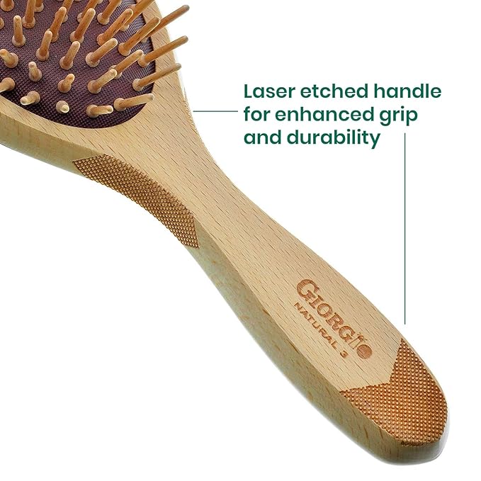Giorgio Eco Friendly Wooden Bristle Hairbrush - Large Detangling Brush and Hair Growth Brush for Thick or Long Hair - Oval Paddle Hair Brush Made with Anti Static Beechwood, Silicone Massage Cushion