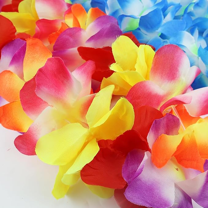 Hawaiian Leis Set,Hawaiian Luau Flower Leis Necklace Headband Bracelets Set,Essential Party Decorations for Birthday, Graduation, and Wedding Celebrations (Colorful)