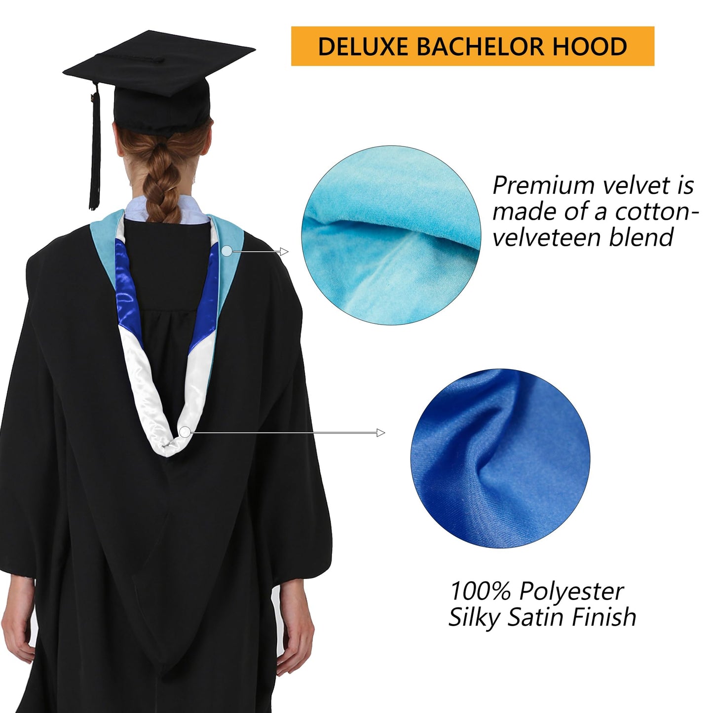 GraduationMall Unisex Deluxe Bachelor Graduation Hood - white/royalblue/white