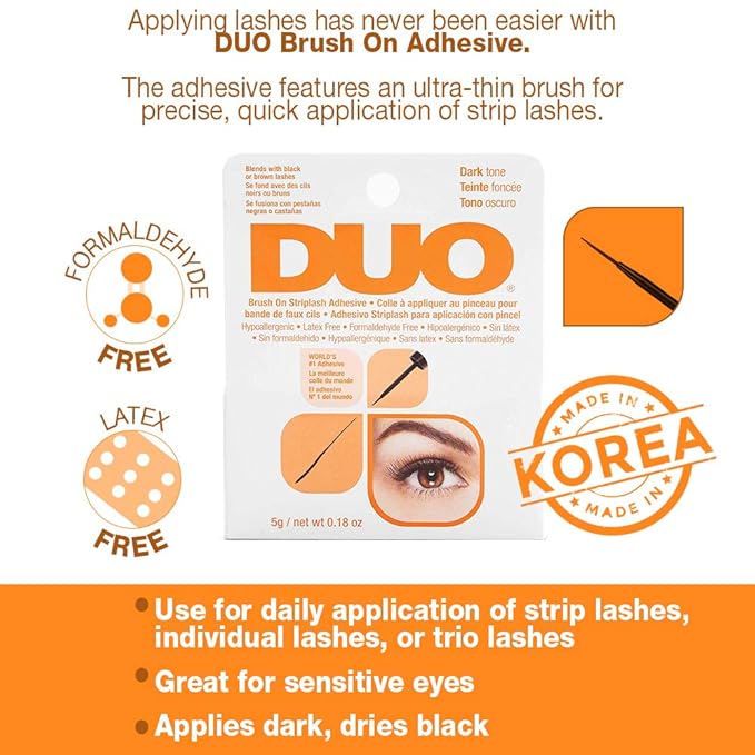 DUO Brush-On Lash Glue - Dark Tone, Waterproof Strip Lash Adhesive, Long-Lasting Eyelash Glue for Clusters & Strip Lashes, 0.18 oz, 1 Pack