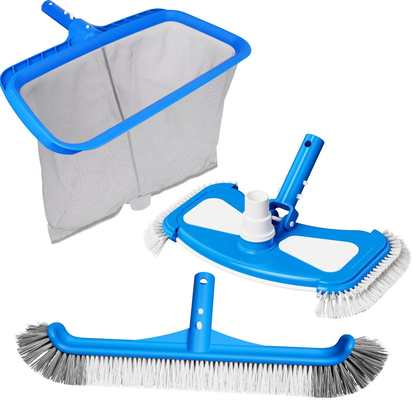 3-in-1 TidyMister Pool Cleaning Kit – Deep Grabber Pool Net, 17.5" Scrub Brush,Weighted Vacuum Head for Leaves, Algae & Debris | Essential Cleaning Set for Above Ground, Inground Pools, Spa, Hot Tub